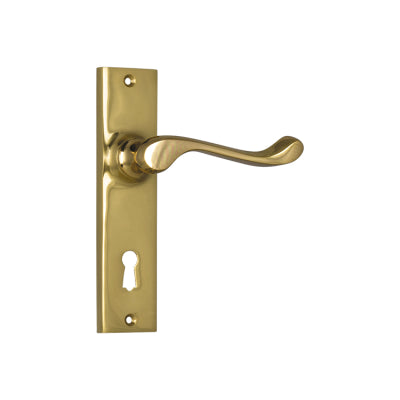 Tradco Door Lever Fremantle Lock Pair Polished Brass H150xW35xP50mm