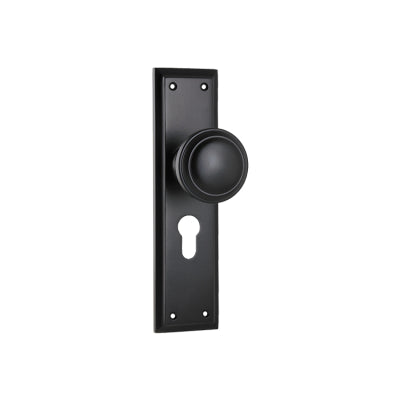 Tradco Door Knob Milton Euro Pair Matt Black H200xW50xP73mm