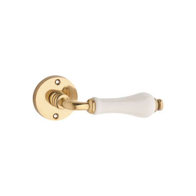Tradco Door Lever Exeter Round Rose Pair Ivory Porcelain Polished Brass D54xP66mm