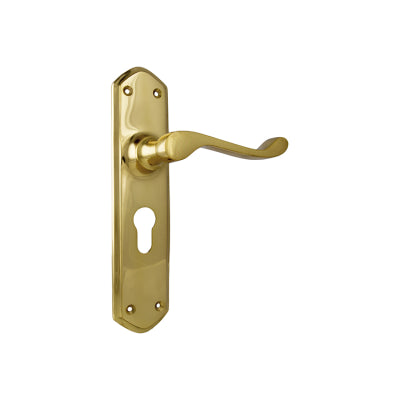 Tradco Door Lever Windsor Euro Pair Polished Brass H200xP60xW45mm