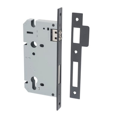 Iver Mortice Lock Roller Euro Matt Black CTC85mm Backset 60mm