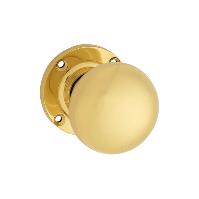 Tradco Door Knob Victorian Round Rose Pair Polished Brass D54xP65mm BP57mm