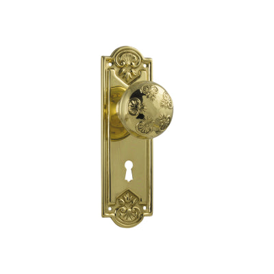 Tradco Door Knob Nouveau Lock Pair Polished Brass H188xW58xP60mm