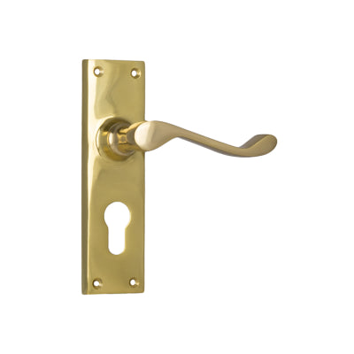 Tradco Door Lever Victorian Euro Pair Polished Brass H152xW42xP59mm