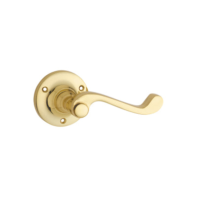 Tradco Door Lever Milton Round Rose Pair Polished Brass D63xP68mm