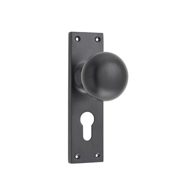 Tradco Door Knob Victorian Euro Pair Matt Black H152xW42xP75mm