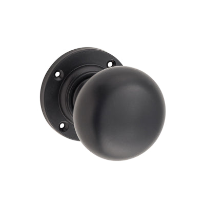 Tradco Door Knob Victorian Round Rose Pair Matt Black D54xP65mm BP57mm