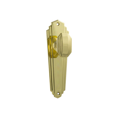 Tradco Door Knob Elwood Art Deco Latch Pair Polished Brass H200xW63xP47mm