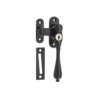 Tradco Casement Fastener Locking Teardrop Right Hand Matt Black W28xP34mm Drop 115mm