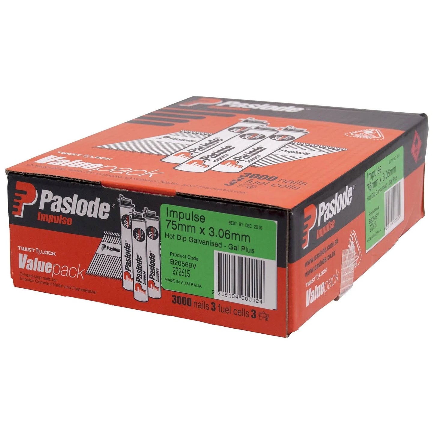 Paslode HD Gal Impulse Nails 75x3.06mm 3000PK w/ Fuel Cells