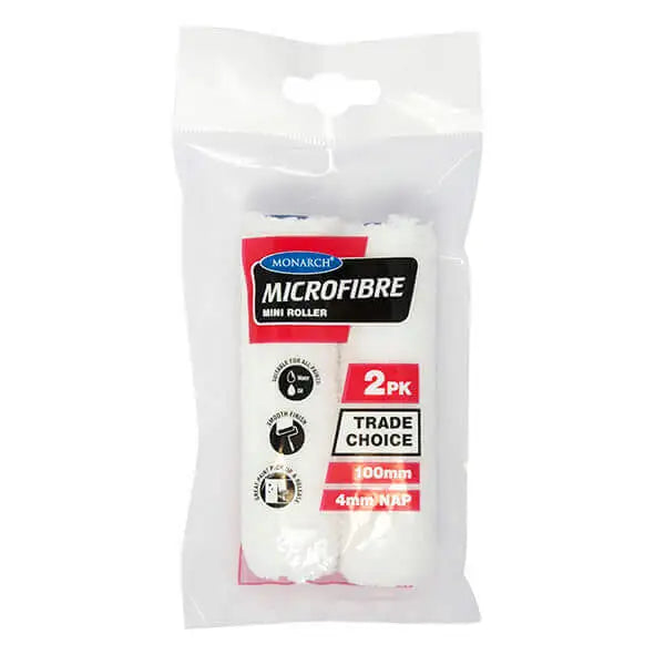 Monarch Microfibre Mini Roller Cover 4mm Nap 100mm - 2PK