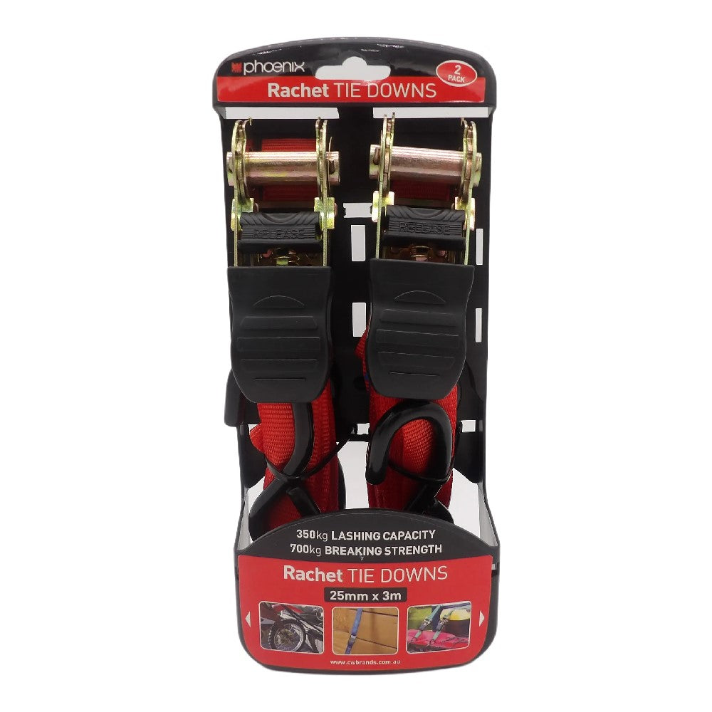 Phoenix Ratchet Strap 25MM x 3MTR Lashing 350KG 2PK