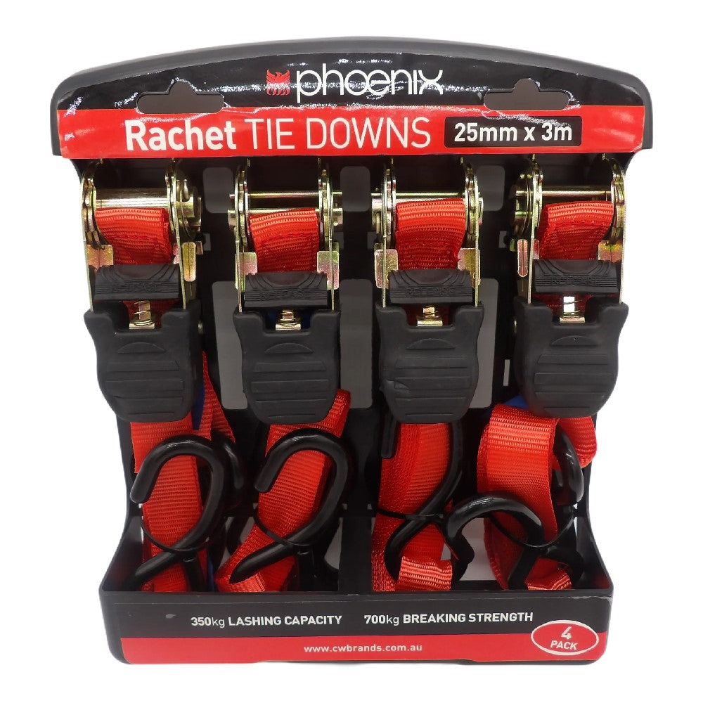 Phoenix Ratchet Strap 25MM x 3MTR Lashing 350KG 4PK