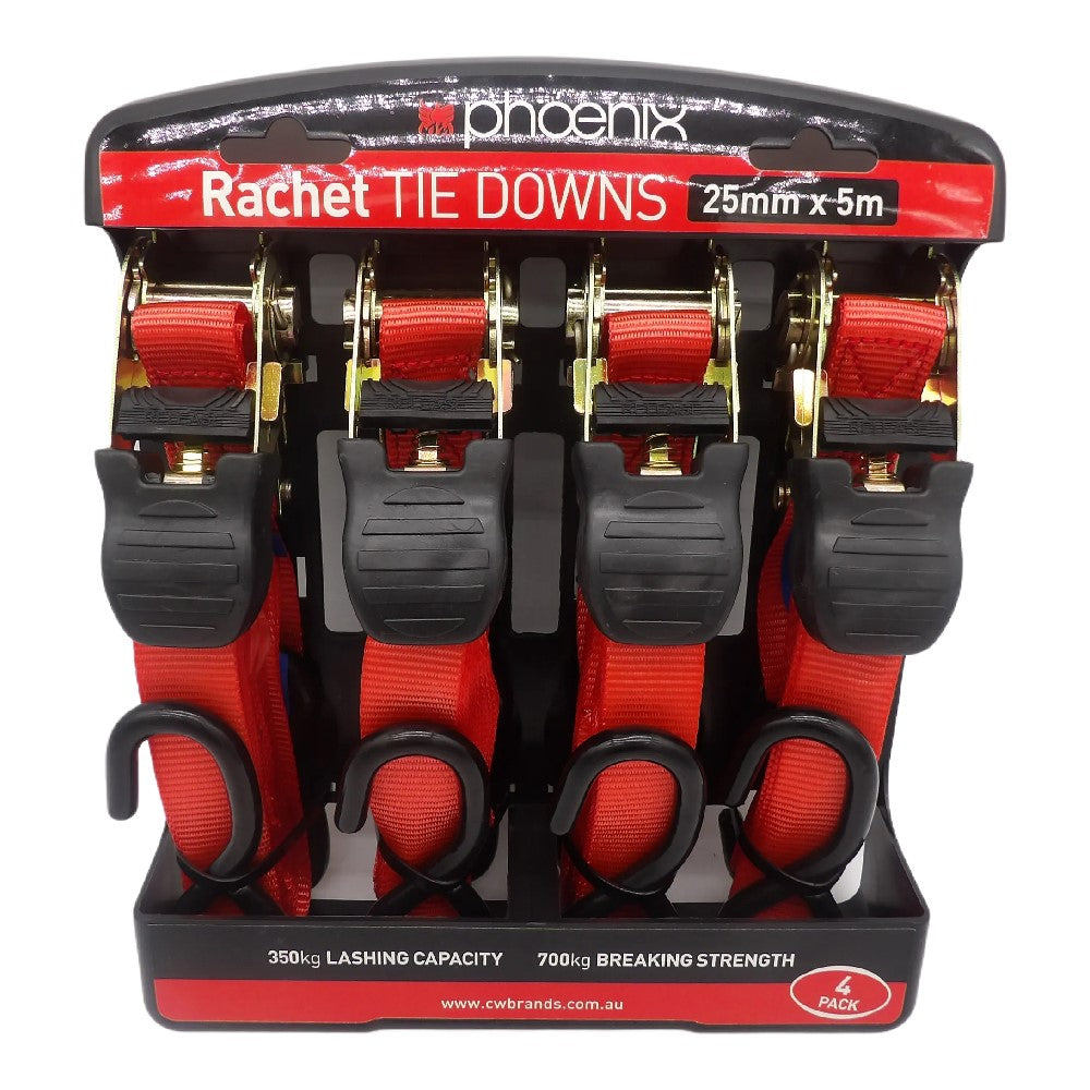 Phoenix Ratchet Strap 25mm x 5mtr Lashing 350kg 4pk – Village Hardware