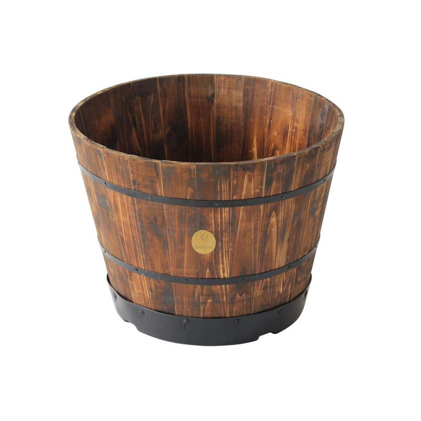 Wooden Barrel Planter Burnt Oak 46cm