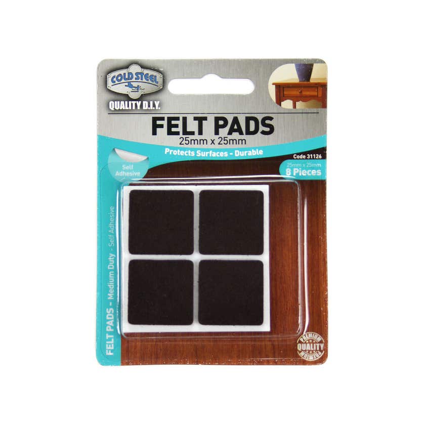 Cold Steel Felt Pads Square 25mmx 25mm- Brown 8PC