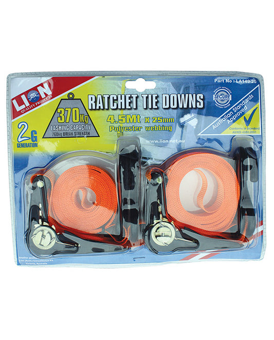 Lion Ratchet Tie Down 2 Set 25mm x 3.5m