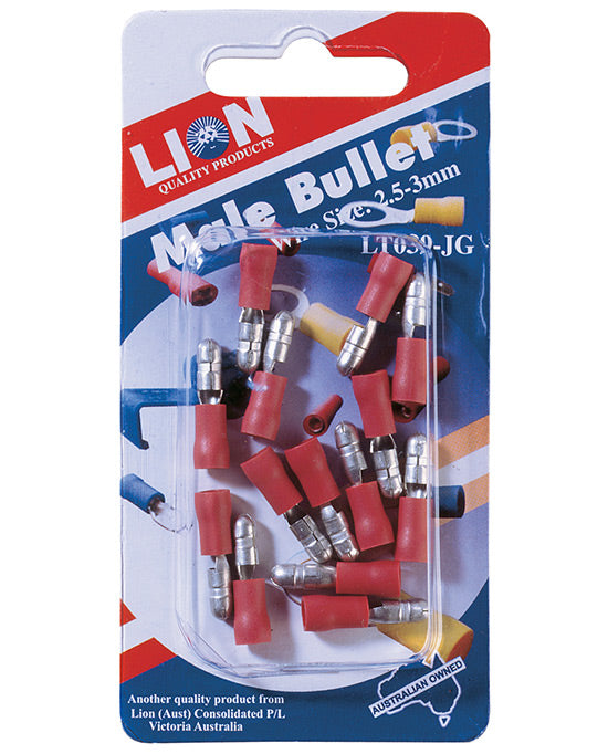 Lion Terminals Male Bullets Red 2.5 - 3mm Wire