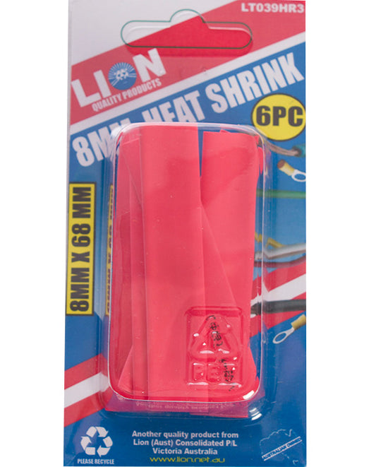 Lion 6 Pce, Red Heat Shrink Tubing 8MM X 68MM