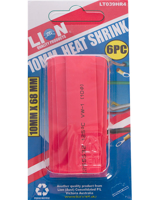 Lion 6 Pce Heat Shrink Tubing 10MM X 68MM