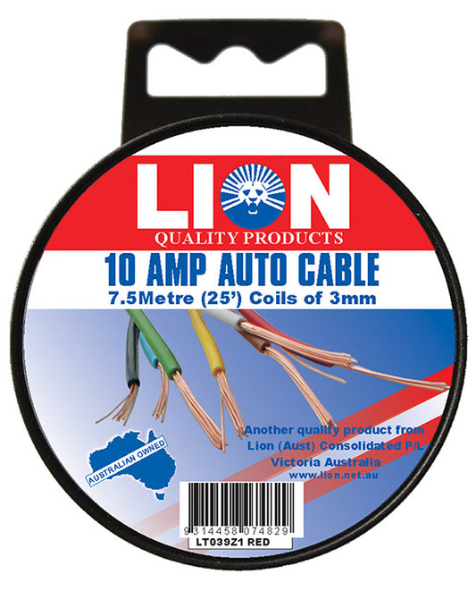 Lion Auto Cable 10amp X 3mm Red 75m