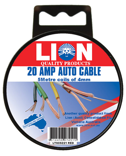 Lion Auto Cable 20amp X 4mm Red 5m