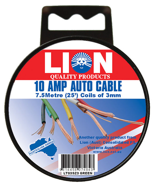 Lion Auto Cable 10amp X 3mm Green