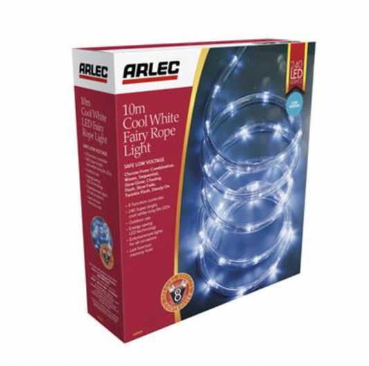 Light Rope LED Low Voltage Cool White 10m Arlec -