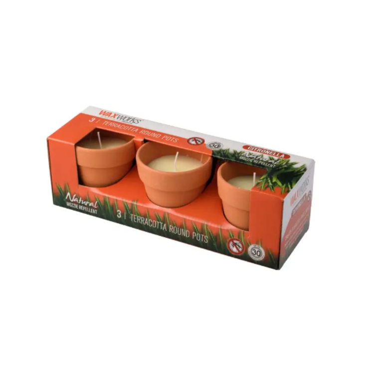 Waxworks Citronella Terracota Pot Candle 3pk