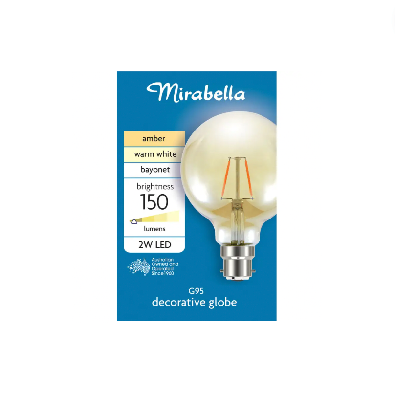 Mirabella LED Filament Globe G95 BC 2W Warm White