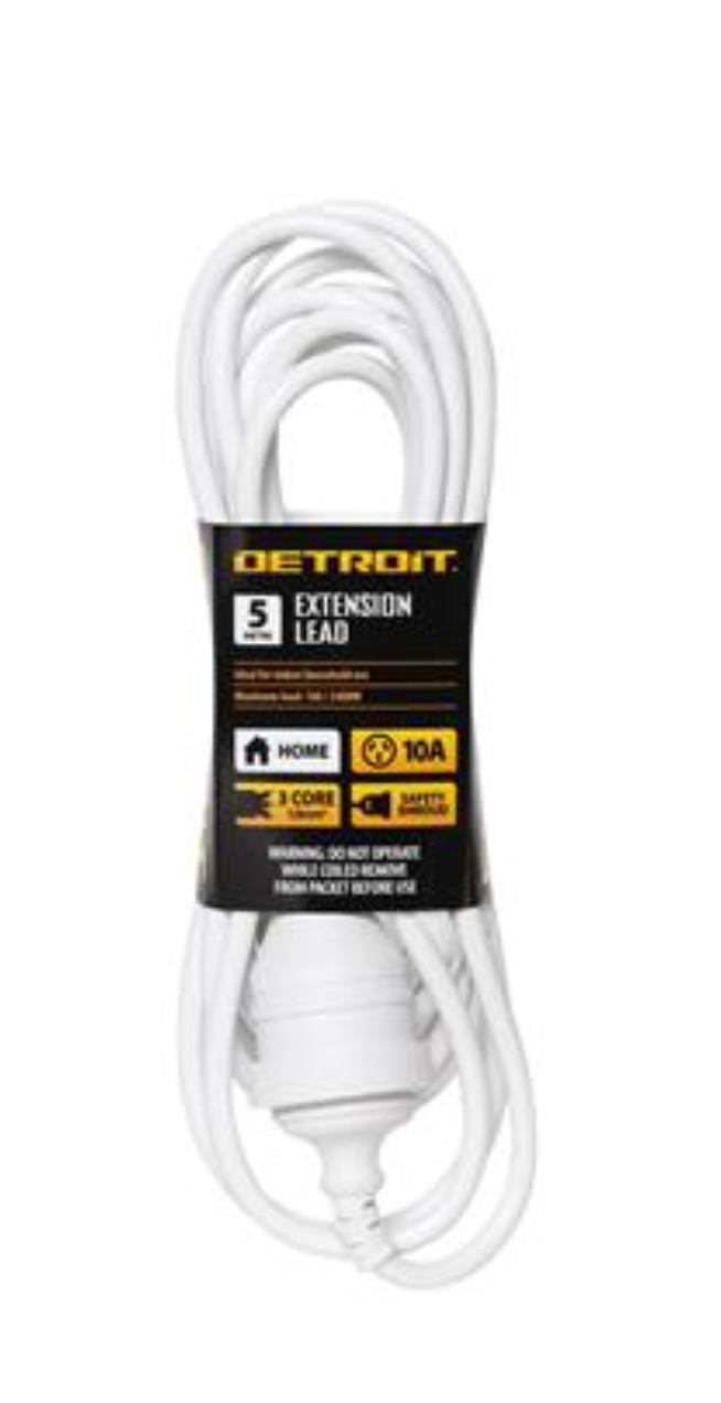 Detroit Extension Lead Domestic 10A 5m- White