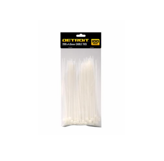 Detroit Cable Tie 200mm x 4.6mm- Natural Pk100