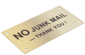 Sandleford No Junk Mail Sign- Brass