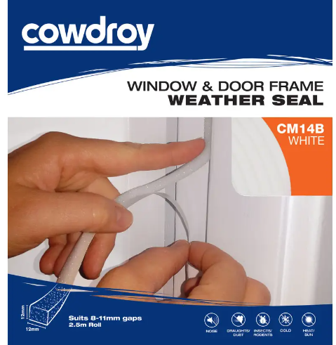 Cowdroy Window & Door Frame Weather Seal 12mm- White