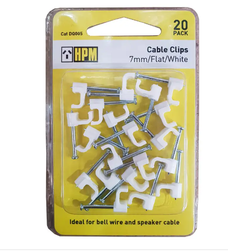 HPM Electrical Cable Clip Flat White - 20 pack