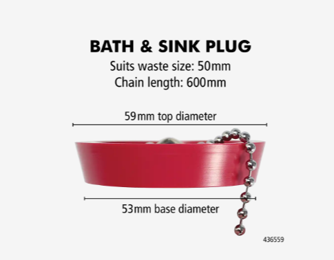 Boston Bath & Sink Plug w/ Chain 50mm