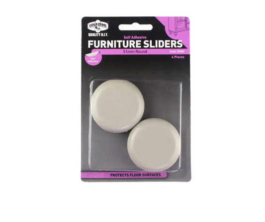 Cold Steel Furniture Sliders Round Plastic 51mm - 4 Pack