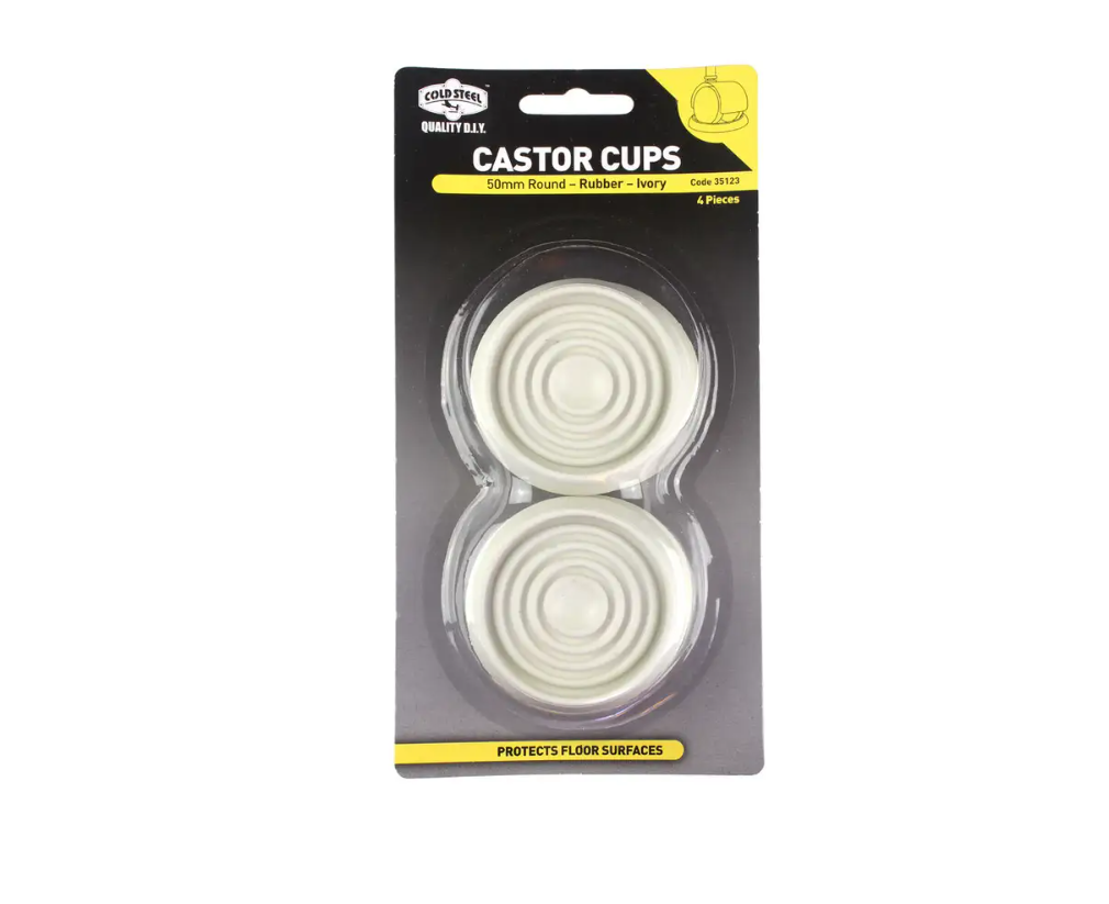 Cold Steel Round Rubber Castor Cups Ivory 50mm - 4 Pack