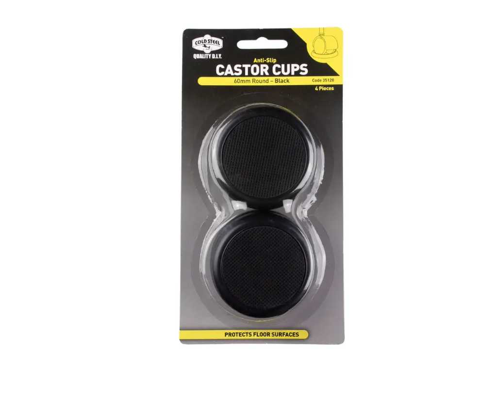 Cold Steel Anti Slip Round Castor Cups Black 60mm - 4 Pack