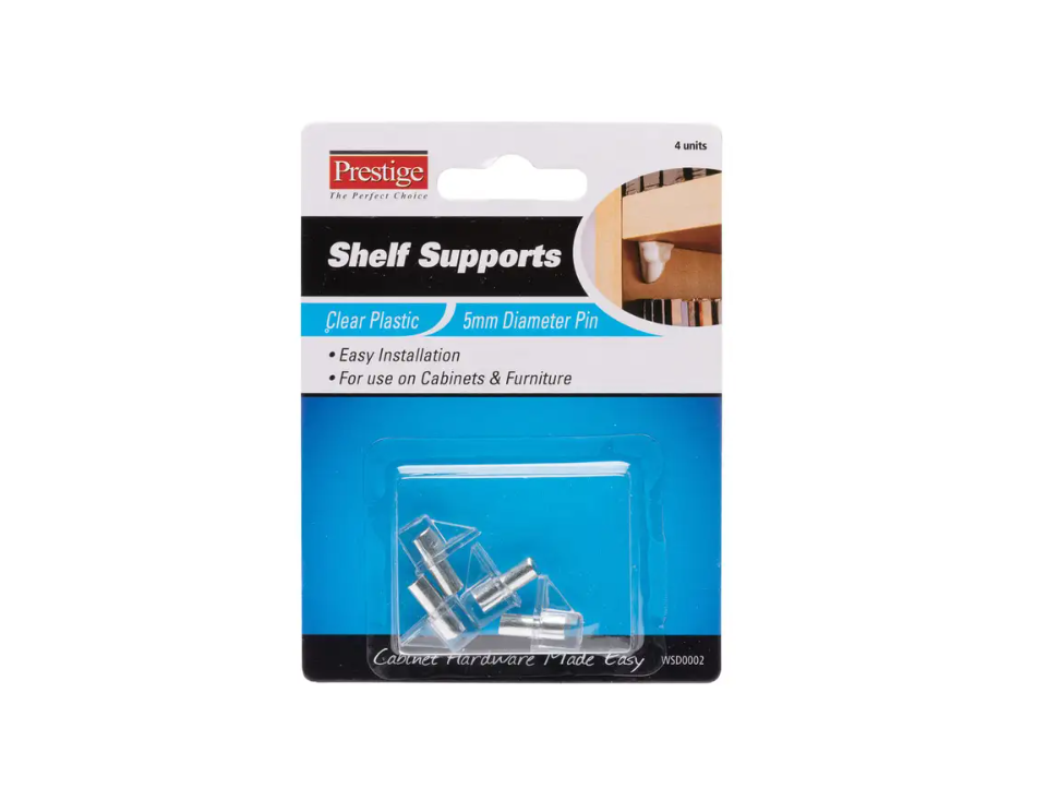 Prestige Plastic Shelf Supports Clear 5mm - 4 Pack