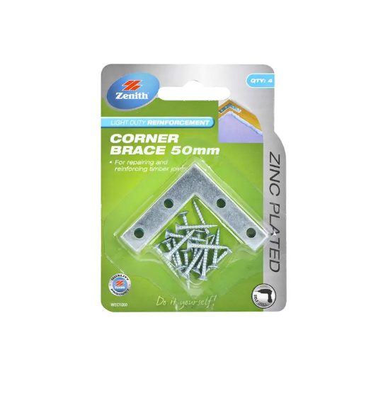 Zenith Light Duty Reinforcement Corner Brace 50mm - 4 Pack