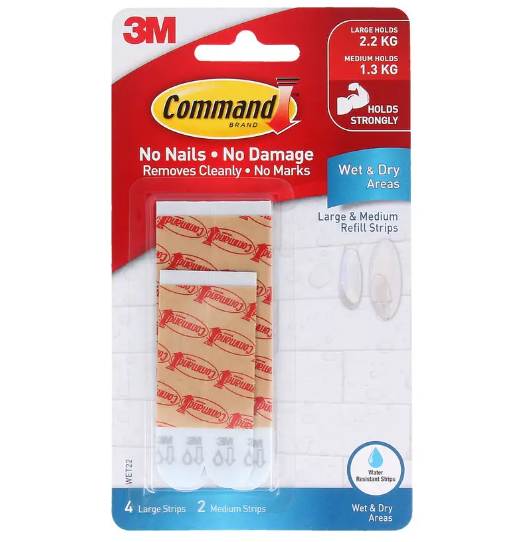 3M Command Wet Area Medium & Large Strips 6PK