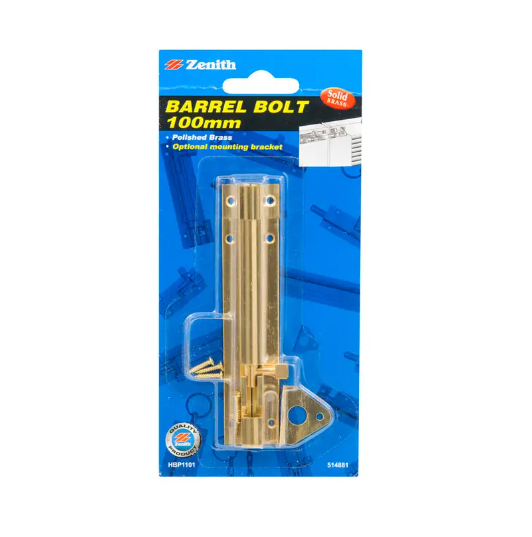 Zenith Barrel Bolt Polished Brass 75mm