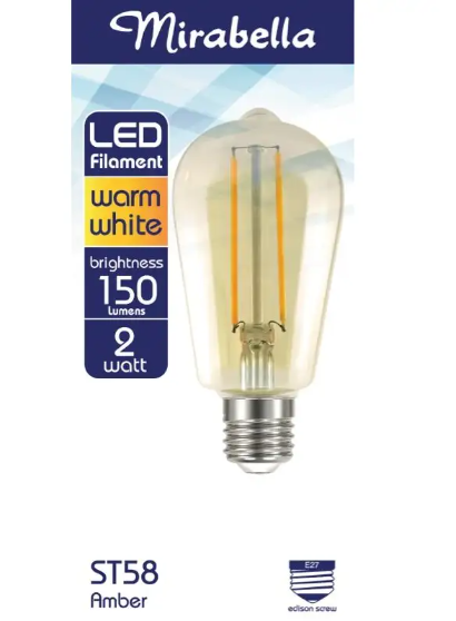 Mirabella LED Filament Globe ST58 ES 2W Warm White