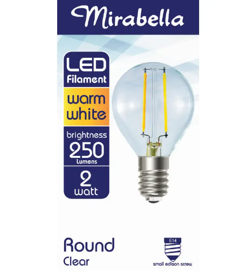 Mirabella LED Filament Globe SES 2W Warm White