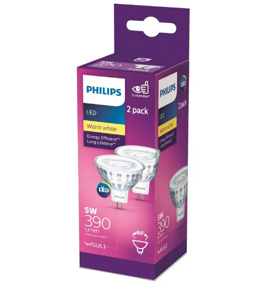 Philips LED Downlight Globe MR16 GU5.3 5W Warm White 2PK