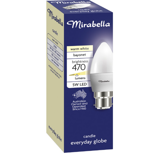 Mirabella LED Candle Globe BC 5W Warm White