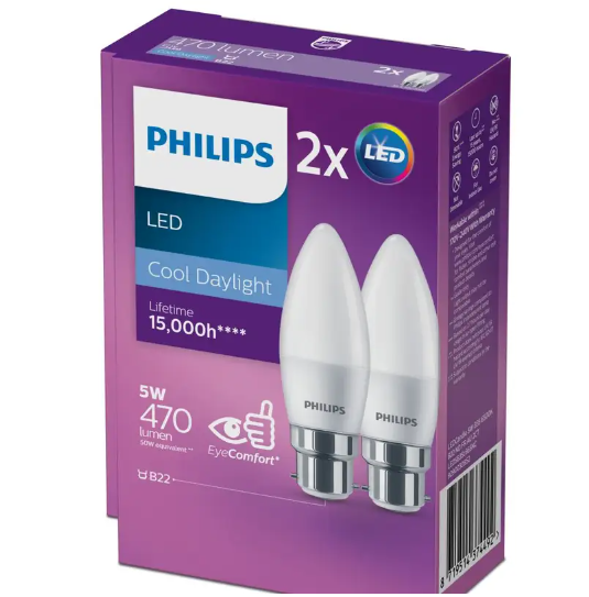 Philips LED Candle Globe BC 5W Cool Daylight 2PK