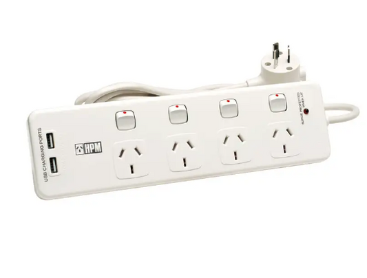 HPM 4 Outlet Powerboard w/ 2 USB Port