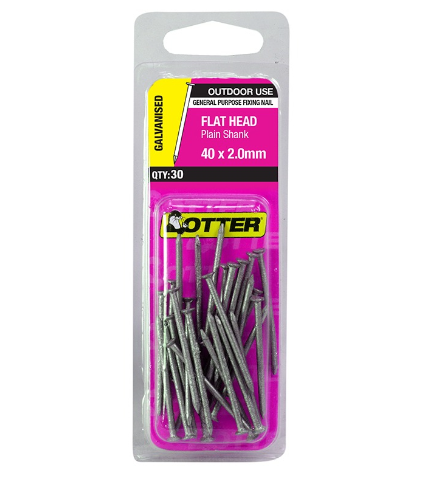 Otter Flat Head Bright Steel Nail 20x1.6mm 180PK